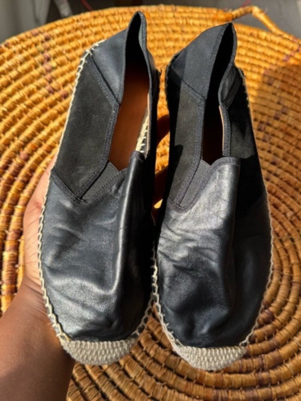 Heyraud made in Spain 9 Elegant Black Leather Espadrilles